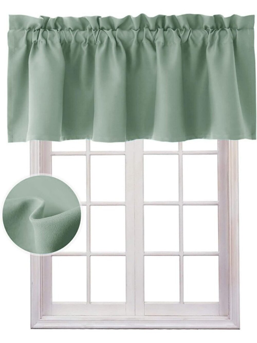 Light Sage Blackout Thermal Insulated Valance Curtain for Kitchen, 42x12 Inches